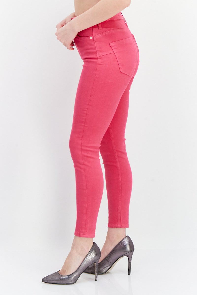 RIVER ISLAND Women Skinny Fit Solid Stretchable Short Denim Jean, Bright Pink - Image 4