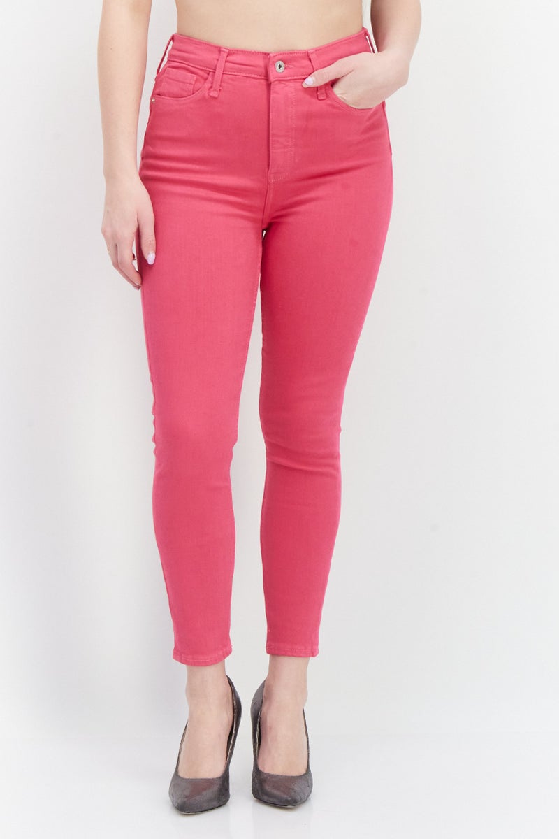 RIVER ISLAND Women Skinny Fit Solid Stretchable Short Denim Jean, Bright Pink - Image 1