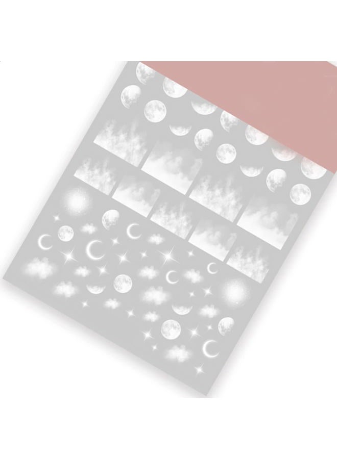 TPhaelay Night Sky Nail Art Sticker Decals 3D White Moon Star AWN Cloud Pattern Nail Tips Semi Transparent Design Fashion Charm DIY Toenails Nail Tattoos for Women Girls Manicure Nail Decoration (2 Sheets) - Image 4