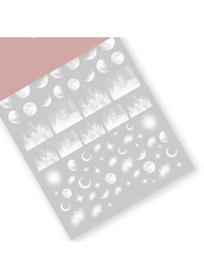 TPhaelay Night Sky Nail Art Sticker Decals 3D White Moon Star AWN Cloud Pattern Nail Tips Semi Transparent Design Fashion Charm DIY Toenails Nail Tattoos for Women Girls Manicure Nail Decoration (2 Sheets) - Image 3