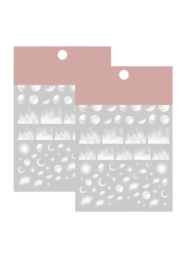 TPhaelay Night Sky Nail Art Sticker Decals 3D White Moon Star AWN Cloud Pattern Nail Tips Semi Transparent Design Fashion Charm DIY Toenails Nail Tattoos for Women Girls Manicure Nail Decoration (2 Sheets) - Image 5
