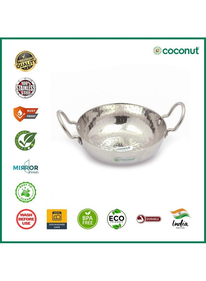 coconut Stainless Steel Hammered Kadai/3MM Hammered Kadai/Cookware for Kithchen Essentials - 1 Unit - Capacity - 500ML, Color - Silver - Dimension - 17 Cms - Image 2