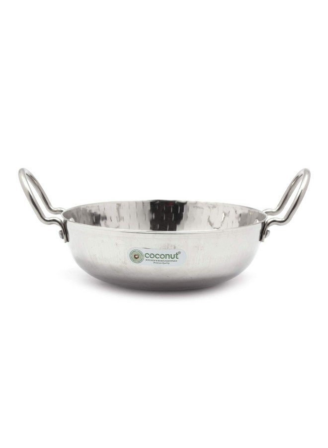 coconut Stainless Steel Hammered Kadai/3MM Hammered Kadai/Cookware for Kithchen Essentials - 1 Unit - Capacity - 500ML, Color - Silver - Dimension - 17 Cms - Image 1