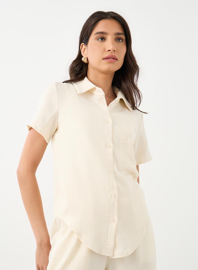 Take Two Cream Solid Shirt and Straight Leg Pants Co-Ords - Image 3