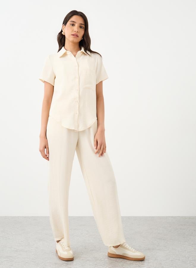 Take Two Cream Solid Shirt and Straight Leg Pants Co-Ords - Image 2