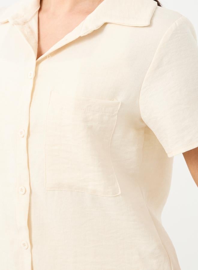 Take Two Cream Solid Shirt and Straight Leg Pants Co-Ords - Image 4