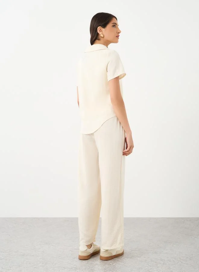 Take Two  Cream Solid Shirt and Straight Leg Pants Co-Ords for Women | Best Price UAE