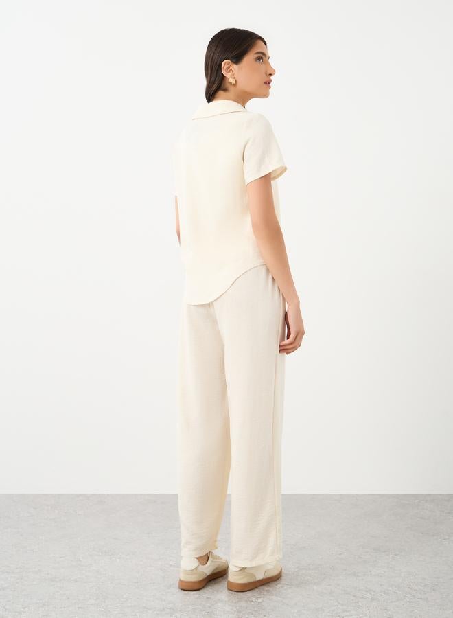 Take Two Cream Solid Shirt and Straight Leg Pants Co-Ords - Image 5