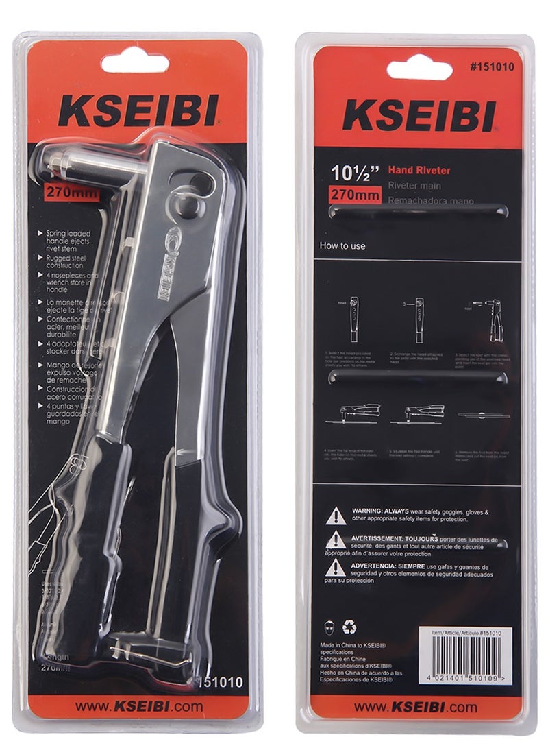 كسيبي برشام يدوي احترافي متوسط ​​التحمل، 10.5 بوصة، مطلي بالكروم، إصلاحات السيارات، أعمال الصفائح المعدنية، متين ومناسب للمعادن والبلاستيك والجلود ومسامير المعالجة وربط الصفائح المعدنية. - Image 5