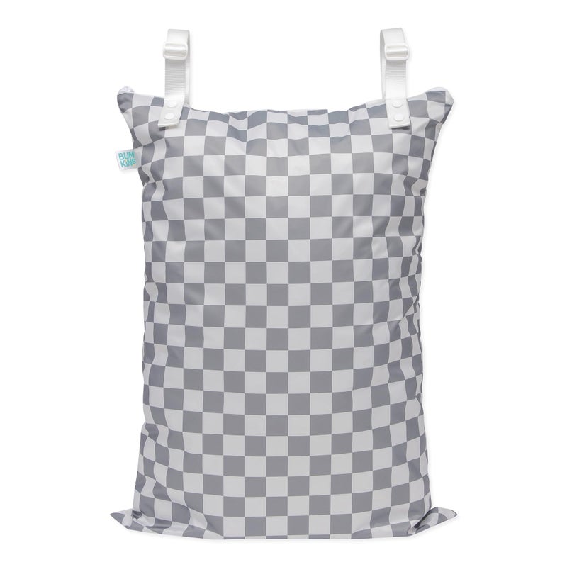 Bumkins Waterproof Hanging Wet Bag Large for Baby Laundry Dirty Clothes Travel Swim Suit Cloth Diapers Pool Towels Daycare Beach Zip Reusable Bag Wetdry Vacation Packing XL Gray Check