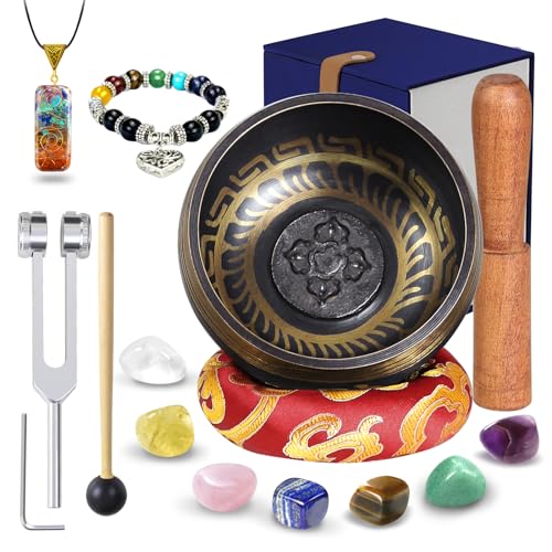 TATOODAA Tibetan Singing Bowl Set (16Pcs) - Pure Sound - 3.5 inch Brass Material - 100% Handmade - for Sound Healing, Chakra Balancing, Meditation, Mindfulness, Stress Relief Tools, Unique Spiritual Gifts - Image 1