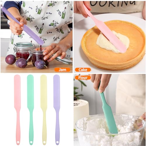 CATOSUM 4 Pcs Silicone Jar Spatulas, Non-Stick Heat Resistant Cake Cream Spatulas Set, 9.8 inch Cake Cream Butter Spatulas(4 colors） - Image 3