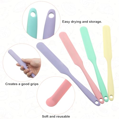 CATOSUM 4 Pcs Silicone Jar Spatulas, Non-Stick Heat Resistant Cake Cream Spatulas Set, 9.8 inch Cake Cream Butter Spatulas(4 colors） - Image 5
