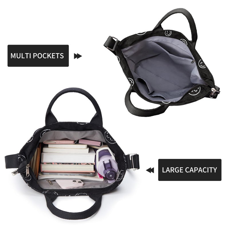 KALIDI Corduroy Tote Bag, Large Messenger Bag Shoulder Hobo Crossbody Zipper Bag Casual Work Shopping Women Black - Image 5