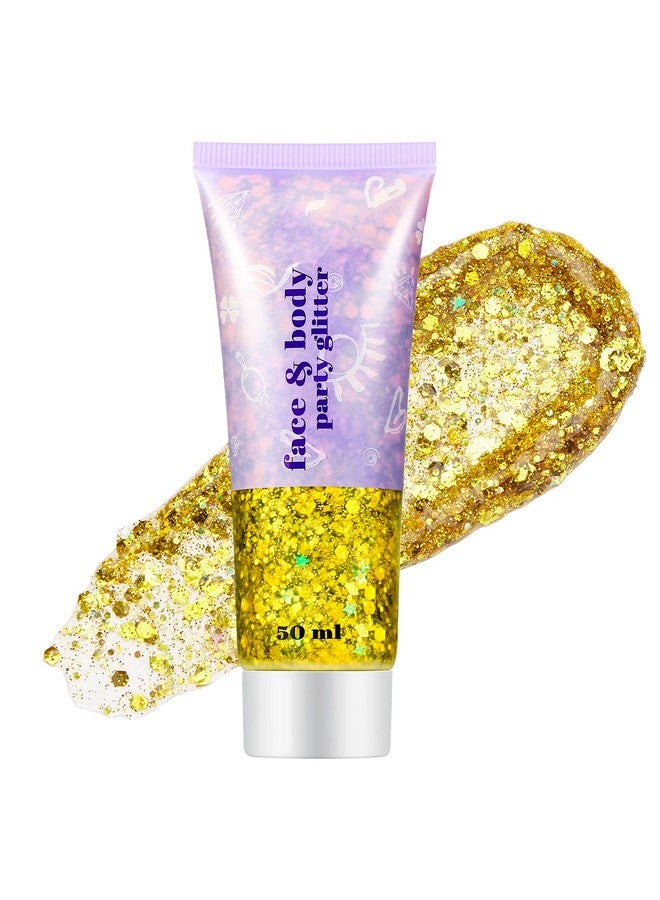 Go Ho Gold Face Body Glitter Gelsinger Concerts Glitter Makeupholographic Long Lasting Chunky Sequins Glitters For Eye Lip Hair Nailsfestival Rave Accessories For Face Gems02 Gold Glitter 52G - Image 1