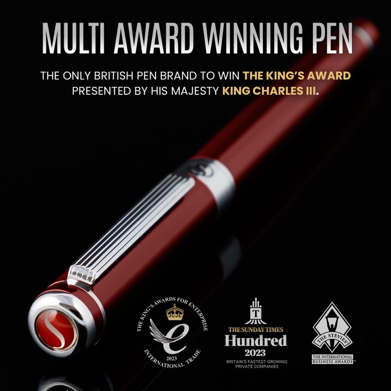 Scriveiner Deep Crimson Red Rollerball - Stunning Red Lacquer Luxury Pen with Chrome Finish, Schmidt Ink Refills, Roller Ball Pen Gift Set for Men & Women, Professional, Executive, Office, Nice Pens - Image 2