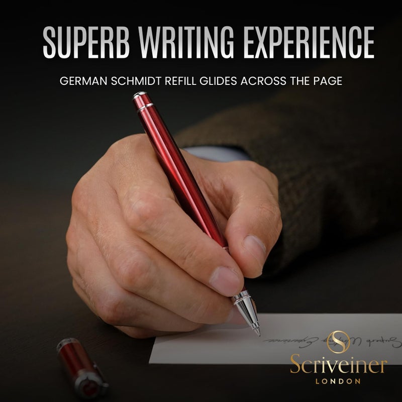 Scriveiner Deep Crimson Red Rollerball - Stunning Red Lacquer Luxury Pen with Chrome Finish, Schmidt Ink Refills, Roller Ball Pen Gift Set for Men & Women, Professional, Executive, Office, Nice Pens - Image 4