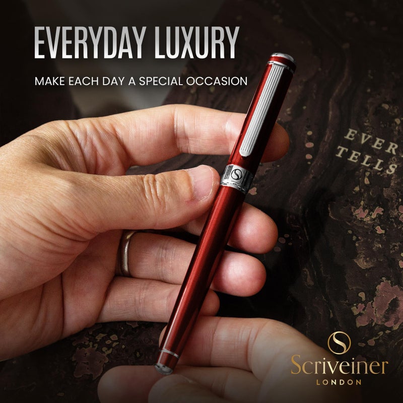 Scriveiner Deep Crimson Red Rollerball - Stunning Red Lacquer Luxury Pen with Chrome Finish, Schmidt Ink Refills, Roller Ball Pen Gift Set for Men & Women, Professional, Executive, Office, Nice Pens - Image 5