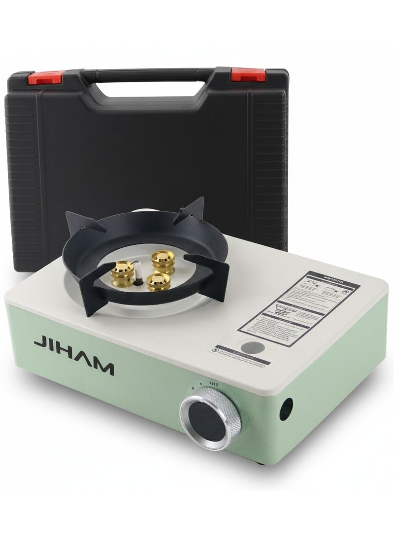 جيهام موقد غاز البوتان المحمول مع حقيبة حمل، موقد تخييم أحادي الشعلات للطهي في الهواء الطلق والشواء والسفر والنزهات، موقد غاز البوتان صغير الحجم وآمن للاستخدام المنزلي والتخييم، متعدد الألوان - Image 1