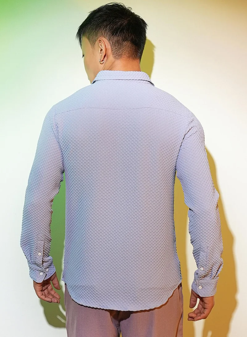 Campus Sutra Men's Icy Blue Embossed Micro Check Shirt