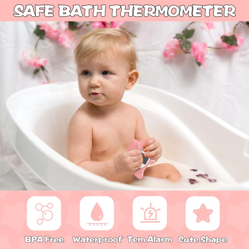 LEDFAAH Baby Bath Thermometer Safety, Auto On & Off Bathtub Thermometer Floating Toy, Digital Bathing Water Temperature Warning, Pink Sea Star Shape - Image 5
