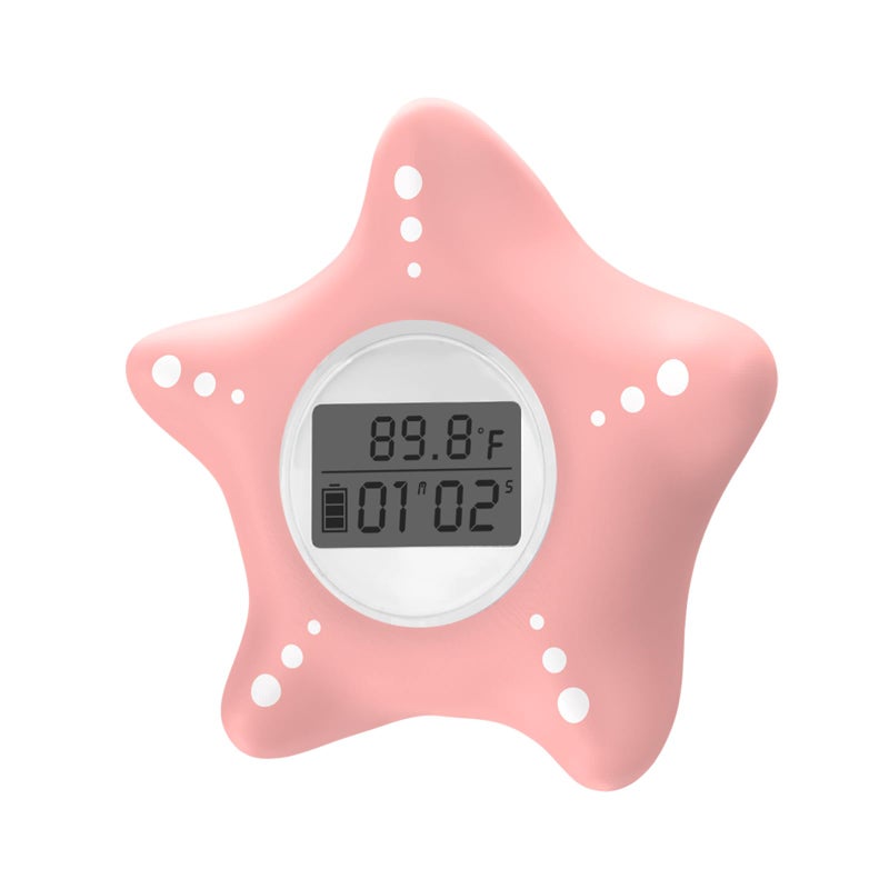 LEDFAAH Baby Bath Thermometer Safety, Auto On & Off Bathtub Thermometer Floating Toy, Digital Bathing Water Temperature Warning, Pink Sea Star Shape - Image 1