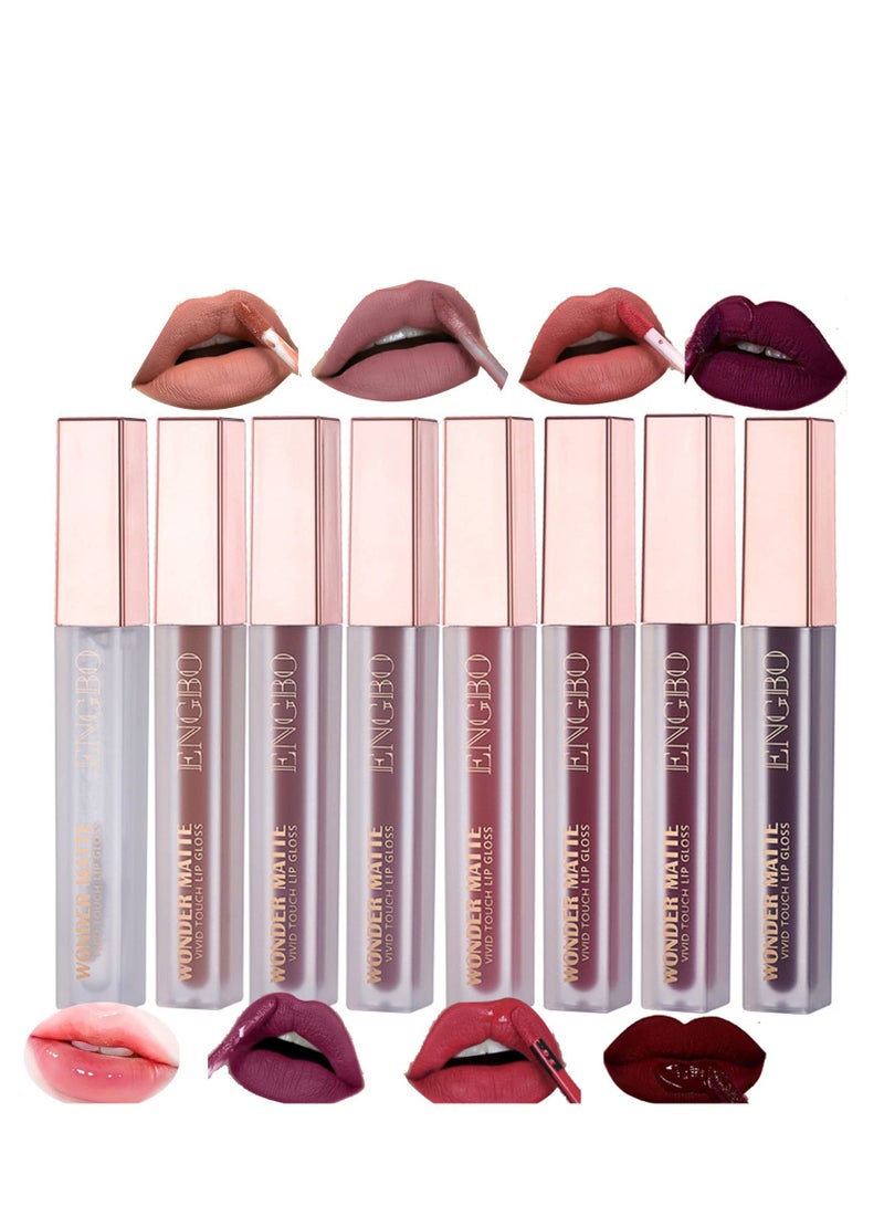 SYOSI 8 Colors Matte Liquid Lipstick Nude Set, Lip Glosses For Shiny & Plump Lips, Long-Lasting Waterproof Non-Stick Cup Not Fade Velvet Matte Lip Gloss Lipstick Set Gift For Women/Girl - Image 1