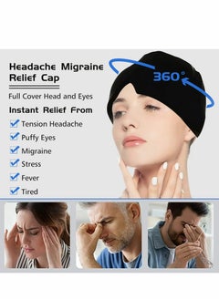 Excefore غطاء رأس ثلجي للصداع النصفي، قبعة هلامية ملائمة للشكل لتخفيف الصداع، قناع غطاء العلاج البارد، ضغط للتوتر، إجهاد الجيوب الأنفية، أسود  - Image 4