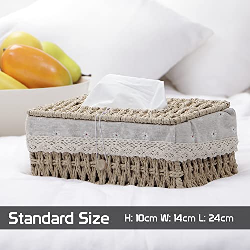 HOKIPO Handwoven Eco-friendly Paper Weave Tissue Paper Holder, Beige (AR-3897-BGE) - Image 2