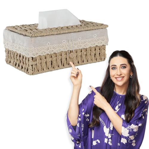 HOKIPO Handwoven Eco-friendly Paper Weave Tissue Paper Holder, Beige (AR-3897-BGE) - Image 1