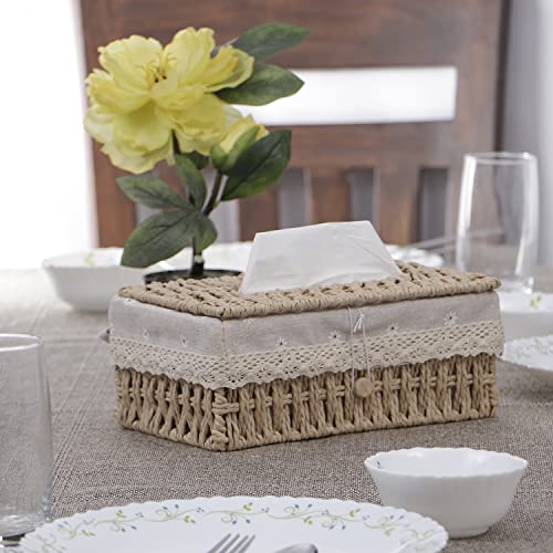 HOKIPO Handwoven Eco-friendly Paper Weave Tissue Paper Holder, Beige (AR-3897-BGE) - Image 5