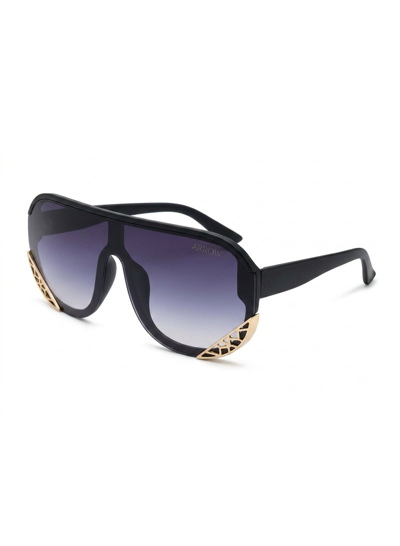 Women's Modern Shield Sunglasses - Gradient Lenses with Black Frame & Side Gold Details (UV400 Protection) - Image 1