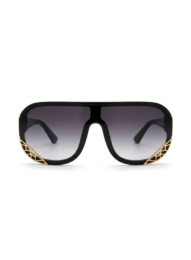 Women's Modern Shield Sunglasses - Gradient Lenses with Black Frame & Side Gold Details (UV400 Protection) - Image 4