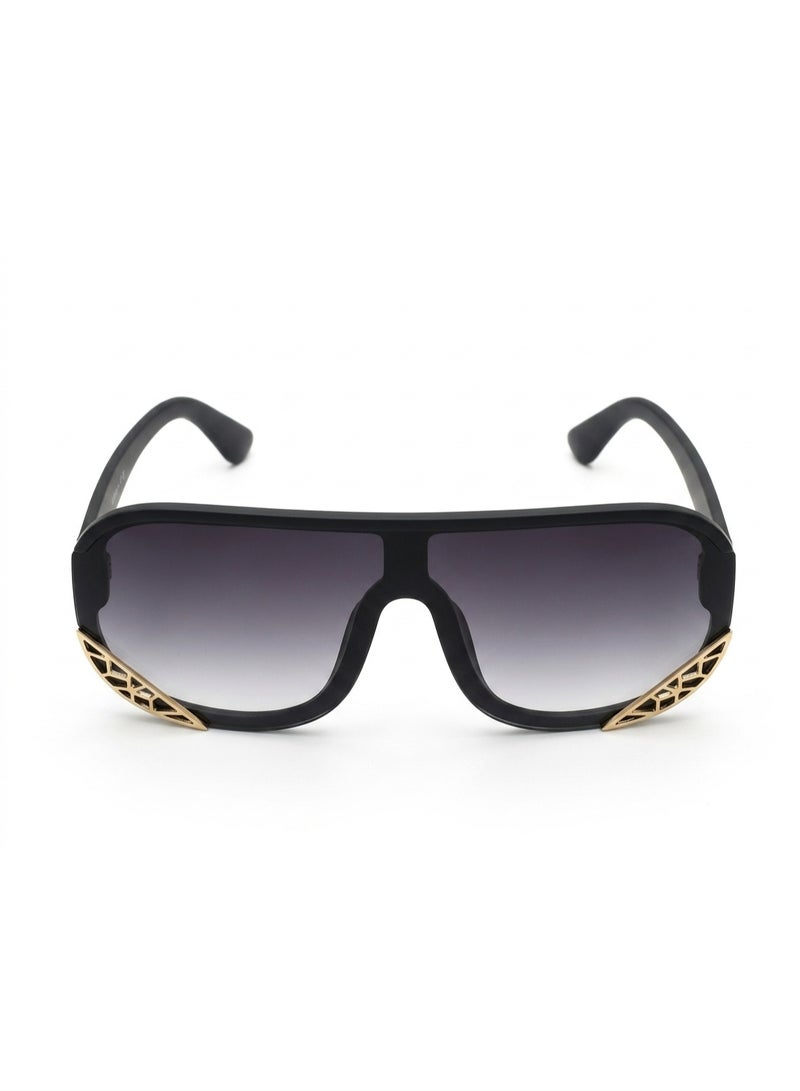 Women's Modern Shield Sunglasses - Gradient Lenses with Black Frame & Side Gold Details (UV400 Protection) - Image 2