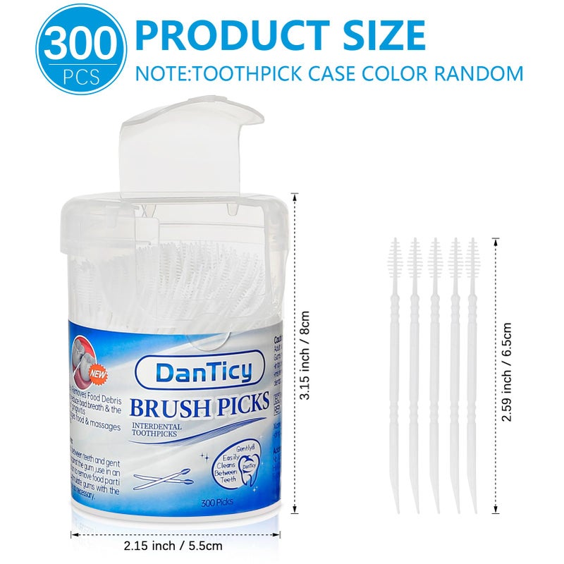 DanTicy Brushpicks Interdental Toothpicks,Soft Bristle Dental Floss Picks Toothpicks,Helps Removes Plaque and Debris Between Your Teeth 300PCS (Pack of 1) - Image 2