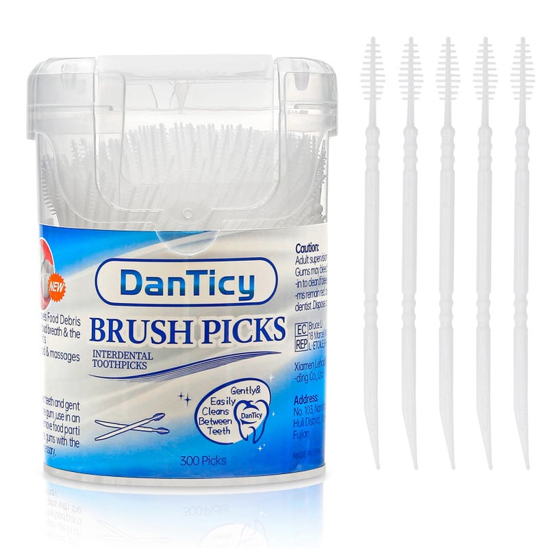 DanTicy Brushpicks Interdental Toothpicks,Soft Bristle Dental Floss Picks Toothpicks,Helps Removes Plaque and Debris Between Your Teeth 300PCS (Pack of 1) - Image 1