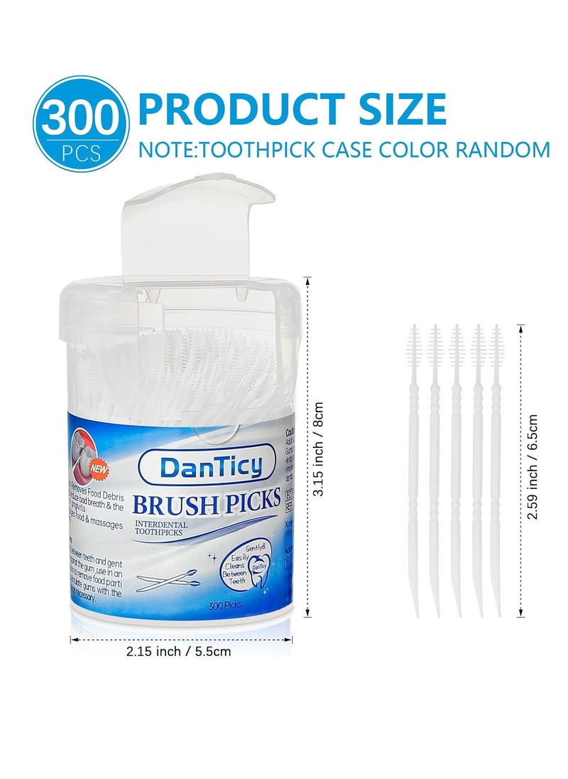 DanTicy - Brushpicks Interdental Toothpicks,Soft Bristle Dental Floss Picks Toothpicks,Helps Removes Plaque and Debris Between Your Teeth 300PCS (Pack of 1) - Image 1