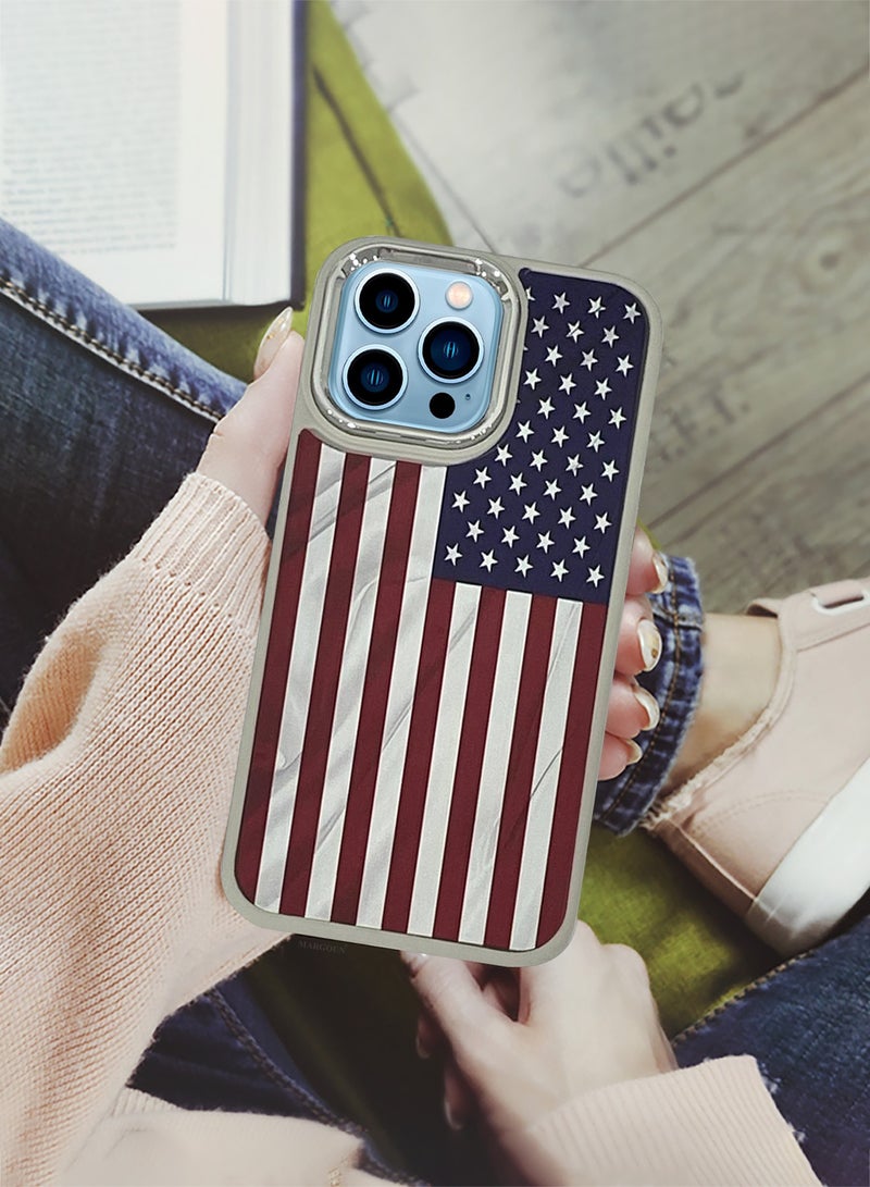 For iPhone 13 Pro Max Case Hard PC Protective Cover – Slim Shockproof Back Cover with Raised edges Camera Protection - American Flag Titanium - Image 3