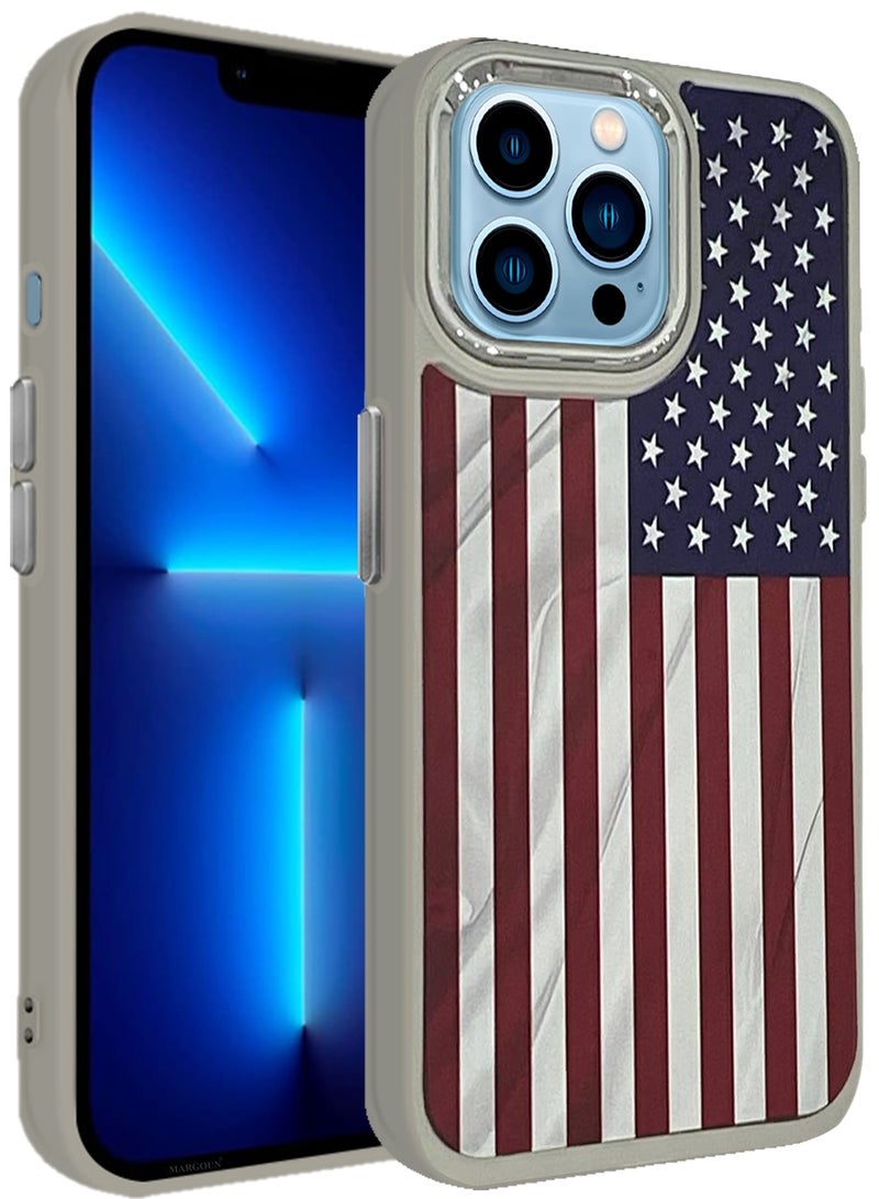 For iPhone 13 Pro Max Case Hard PC Protective Cover – Slim Shockproof Back Cover with Raised edges Camera Protection - American Flag Titanium - Image 1
