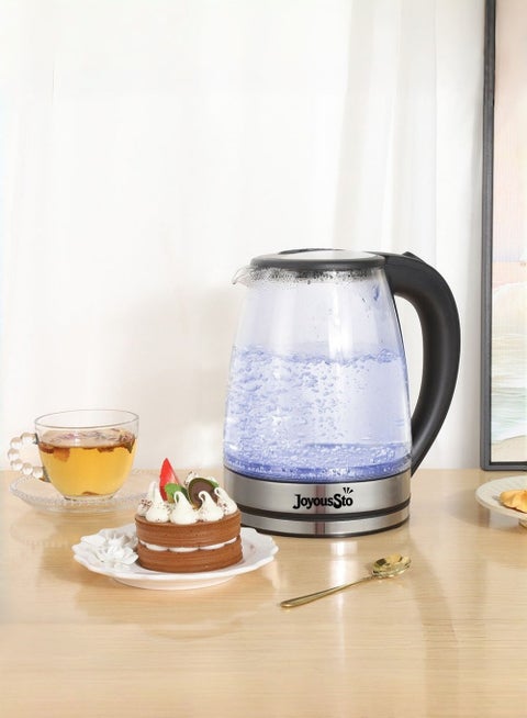 Premium Glass Electric Kettle, 1500w 2 Liter Water Boiler with LED Light , Easy to Clean & Use, Auto Shut-Off, Cool Touch Handle, Auto shutoff & boil dry protection. Perfect for tea and coffee Glass Black
