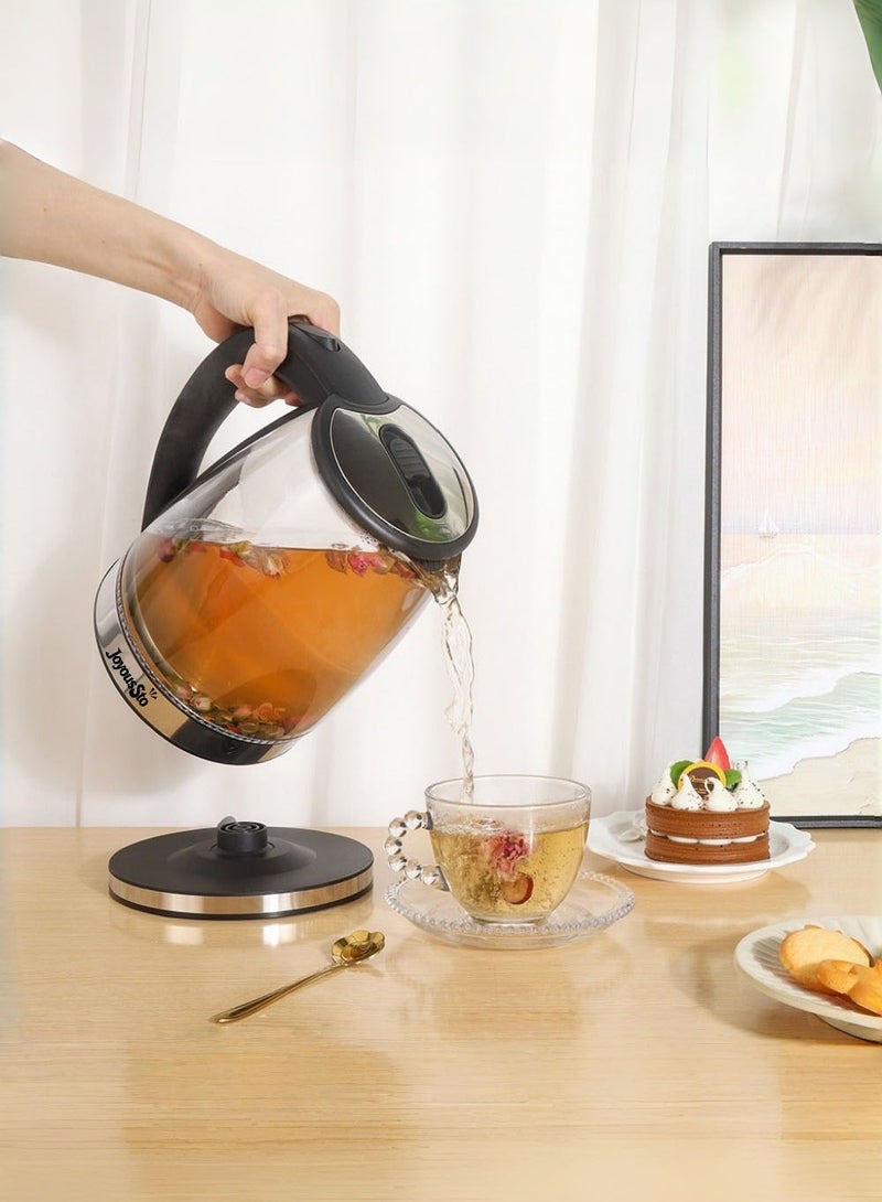 متجر الفرح غلاية كهربائية زجاجية فاخرة، 1500 وات، غلاية مياه سعة 2 لتر مع إضاءة LED، سهلة التنظيف والاستخدام، إيقاف التشغيل التلقائي، مقبض يعمل باللمس البارد، إيقاف التشغيل التلقائي وحماية الغليان الجاف. مثالية للشاي والقهوة، زجاج أسود - Image 2