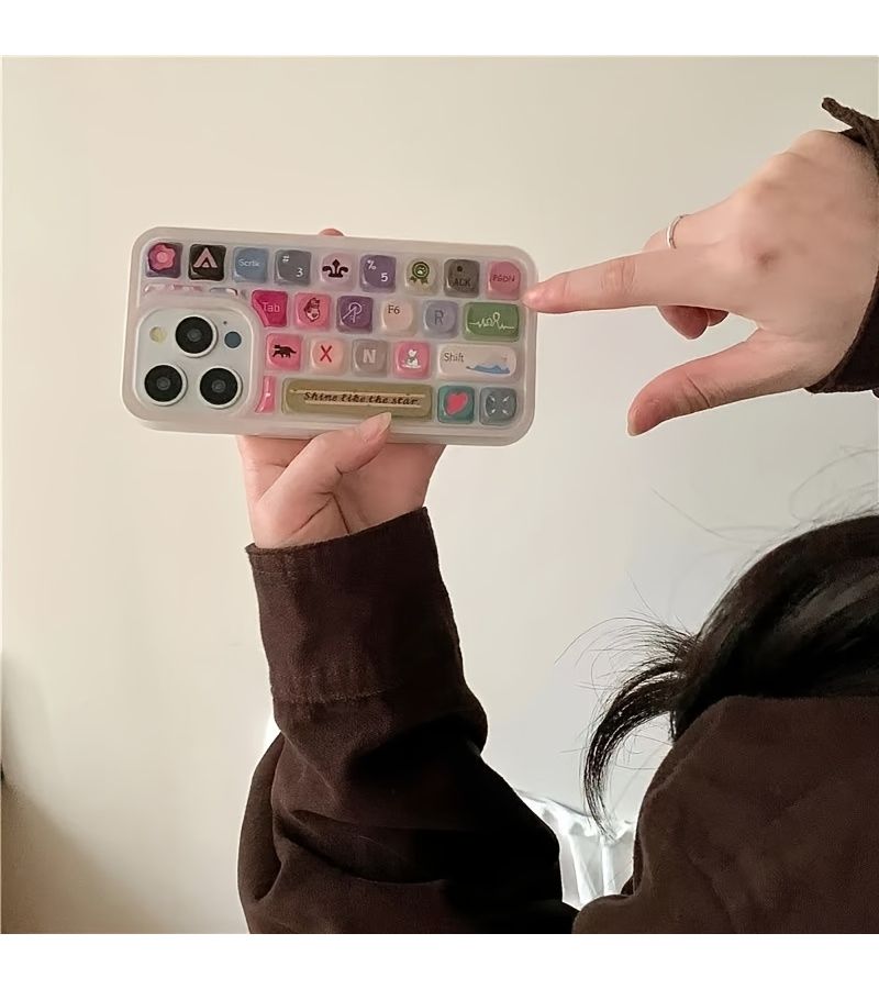 Frosted Transparent Keyboard Case For iPhone 16 Pro Max Cute Cat Pattern Minimalist Style - Image 3