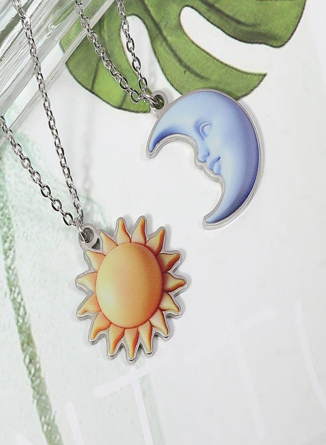 MANZHEN 1 Pairs Best Friends Necklace Set Cute Design Valentines Day Gifts Puppy Ghost Sun and Moon Design Bff Necklace for 2 (Sun and Moon-4) - Image 2