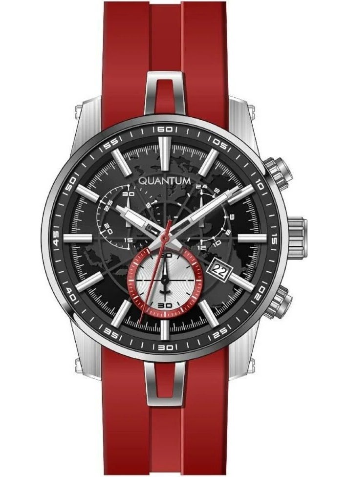 Quantum Men's New Model Silicone Red Color Original Wristwatch with Functional Calendar + Genuine Leather Card Holder Wallet Gift  - Image 3
