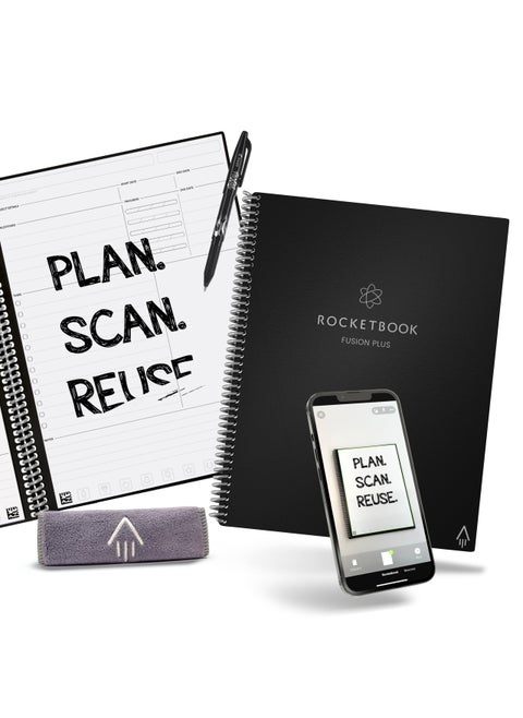 Rocketbook Smart Reusable Notebook, Fusion Plus Letter Size Spiral Notebook & Planner, Infinity Black, (8.5" x 11")