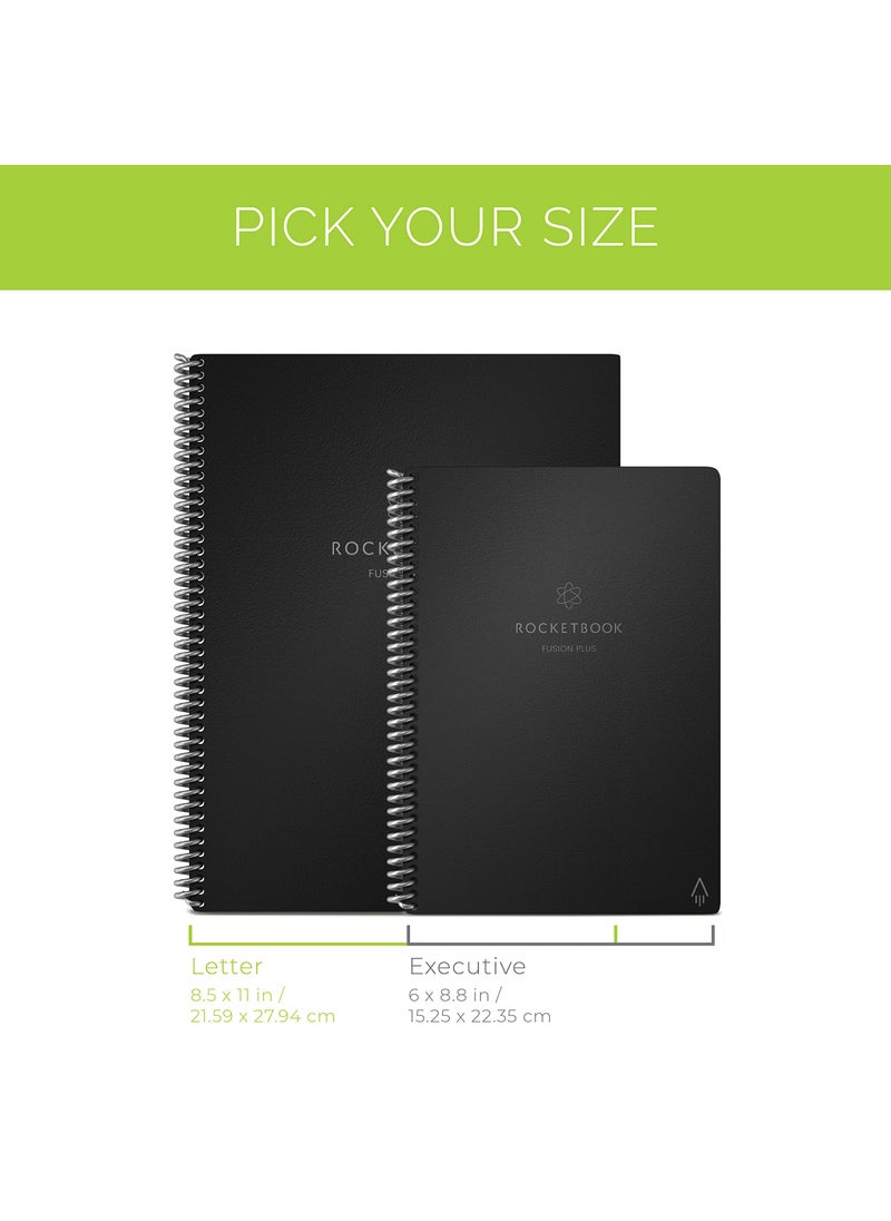 Rocketbook Smart Reusable Notebook, Fusion Plus Letter Size Spiral Notebook & Planner, Infinity Black, (8.5" x 11")