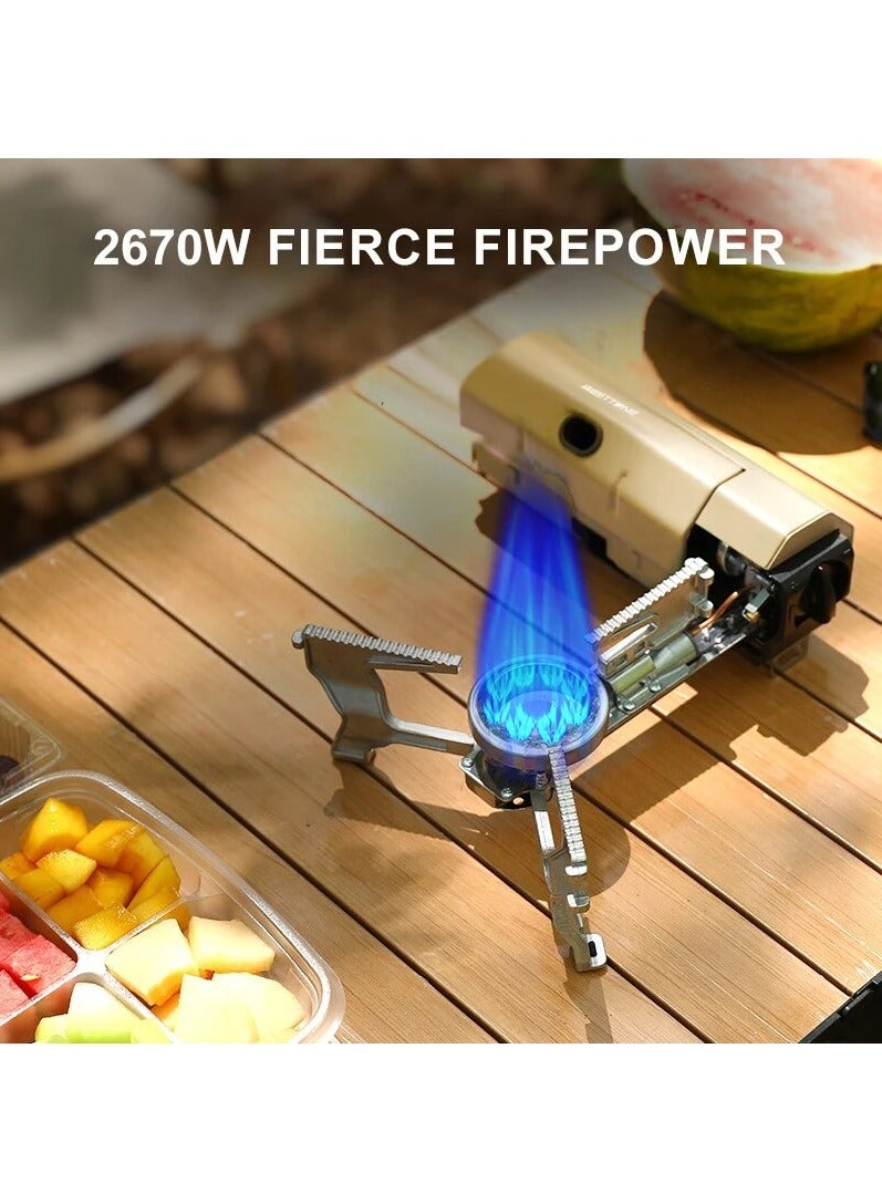 Generic Camping Gas Stove 2670W Portable Folding Cassette Gas Burner Outdoor Picnic Travel Cooking Grill Cooker Heating System (Green) - Image 2
