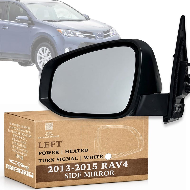 Spieg Driver Side Mirror for 2013-2015 Toyota RAV4 - Left Side View Mirror Assembly with Power Adjustment, Heated Turn Signal Light, Manual Fold, Painted White - Image 1