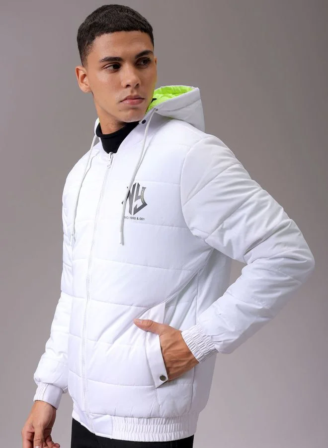 The Indian Garage Co Men Slim Fit Graphic Reversible Puffer Jackets