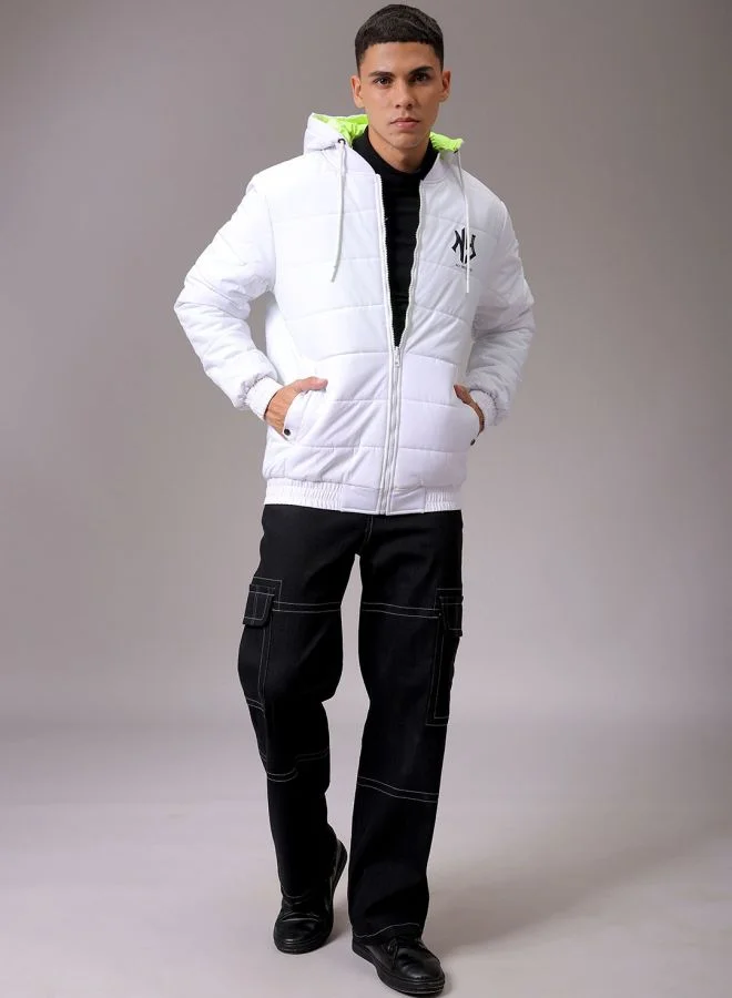 The Indian Garage Co Men Slim Fit Graphic Reversible Puffer Jackets